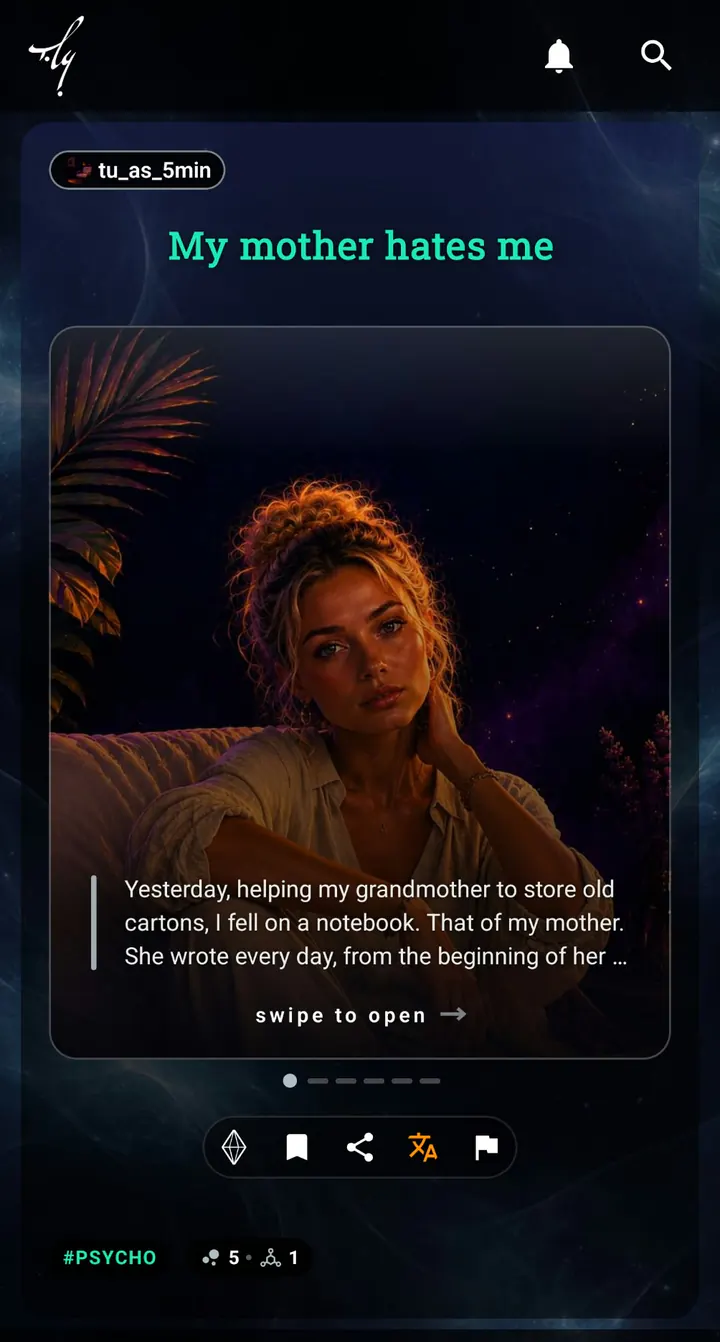 Feed card in English: the title itself is translated, not only the body text.