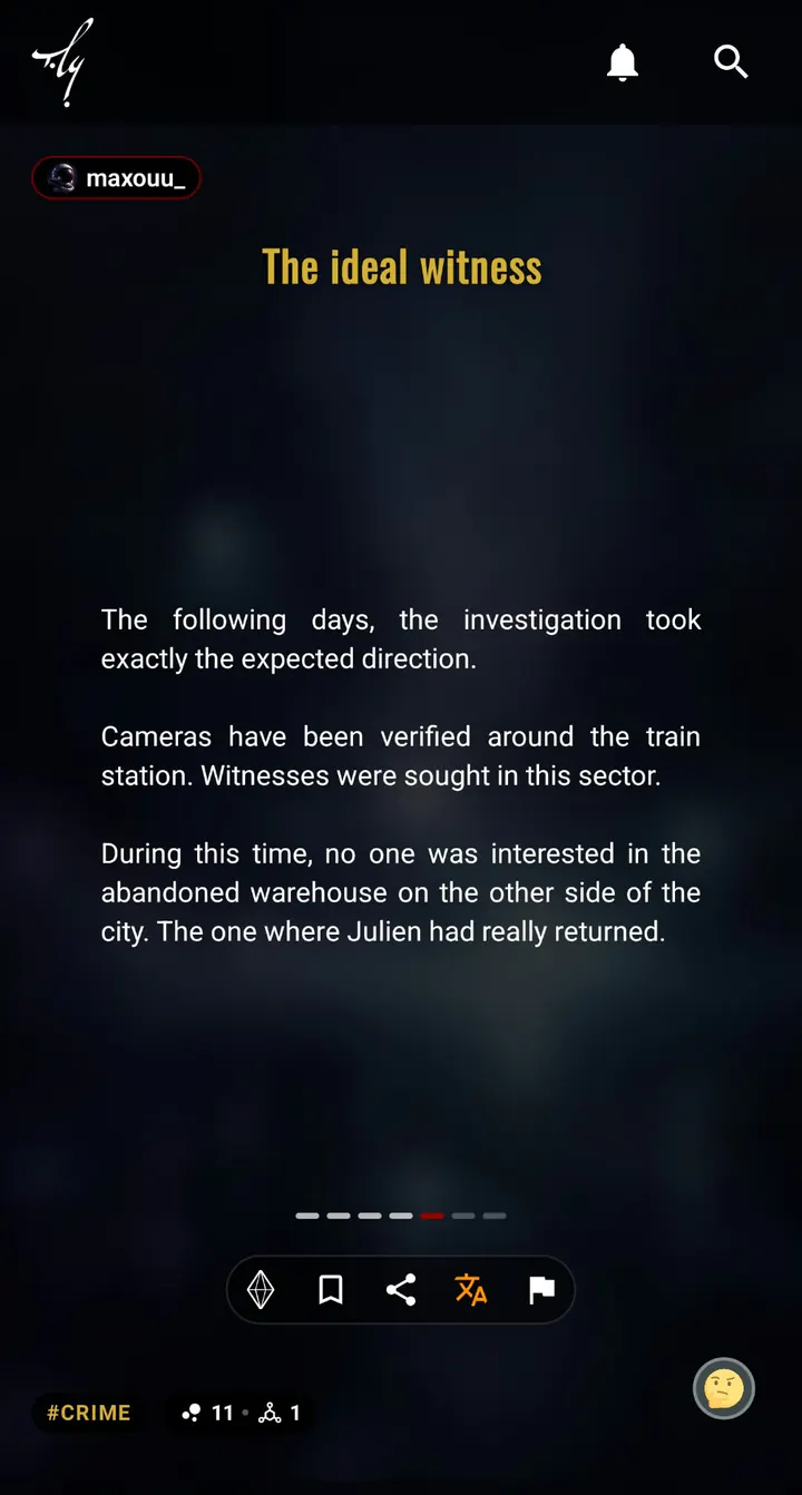A story being read in the app: the crime telly &laquo; The ideal witness &raquo;.