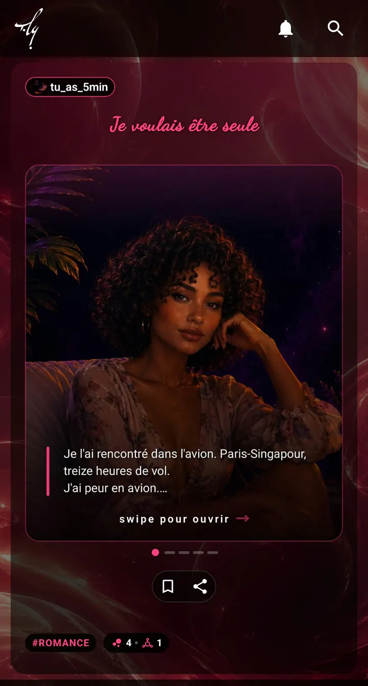 Carte du fil dans l'univers Romance&nbsp;: titre manuscrit rose, palette propre au genre.